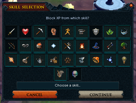 Skill block selection screen